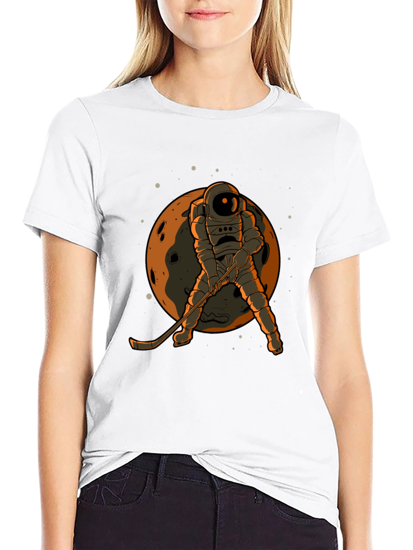 Astronaut Hockey Player Graphic T-Shirt