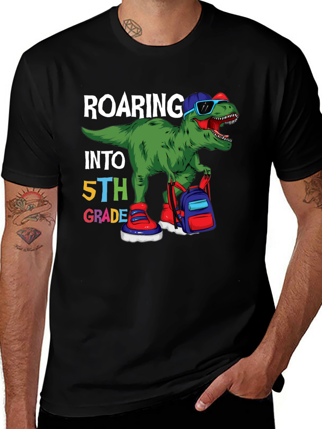 Roaring Into 5th Grade Dinosaur T-Shirt
