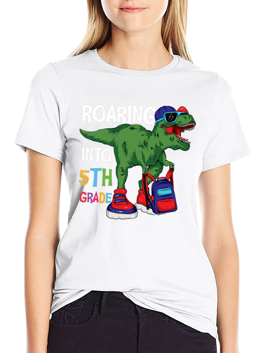 Roaring Into 5th Grade Dinosaur T-Shirt