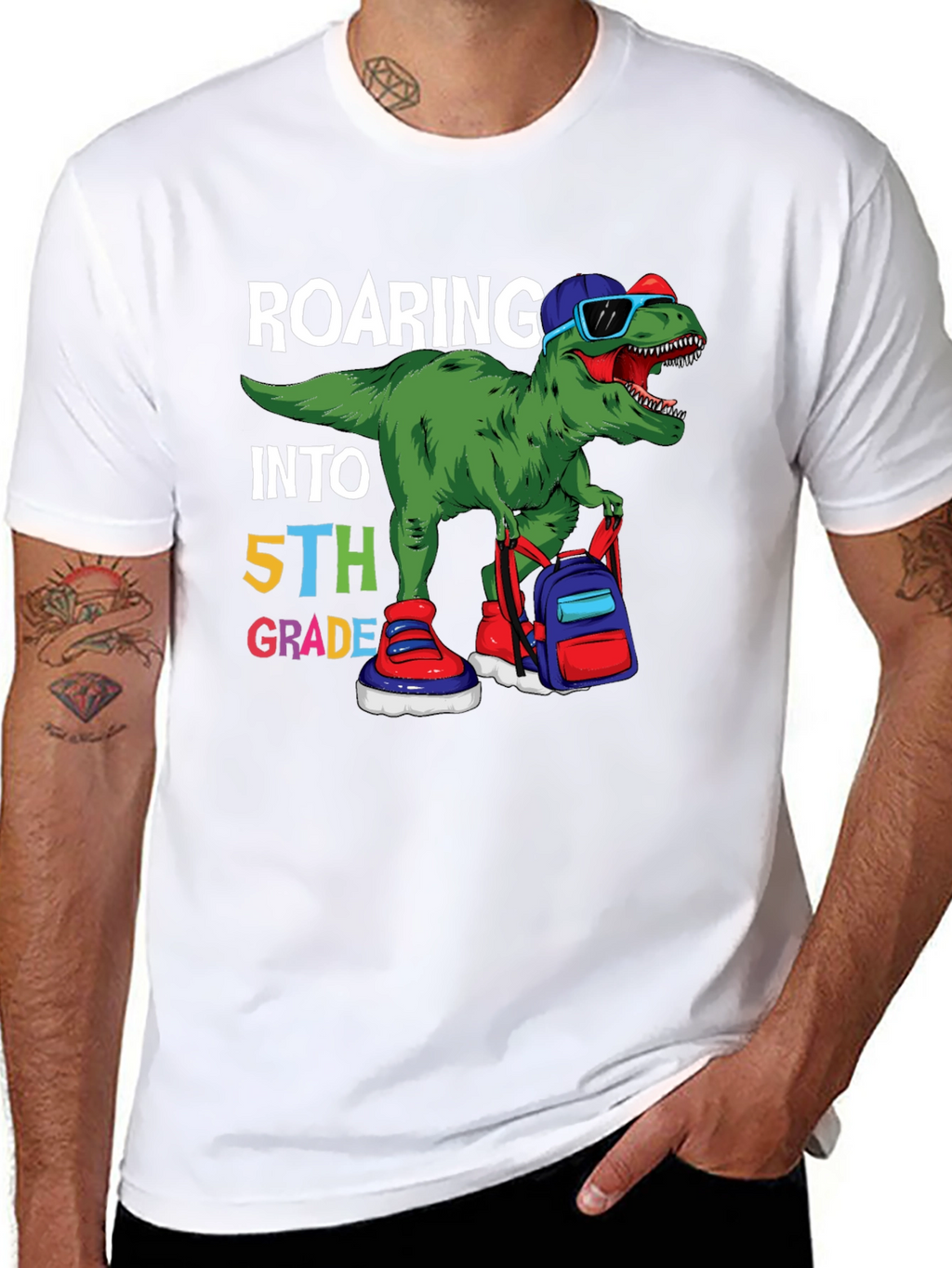 Roaring Into 5th Grade Dinosaur T-Shirt