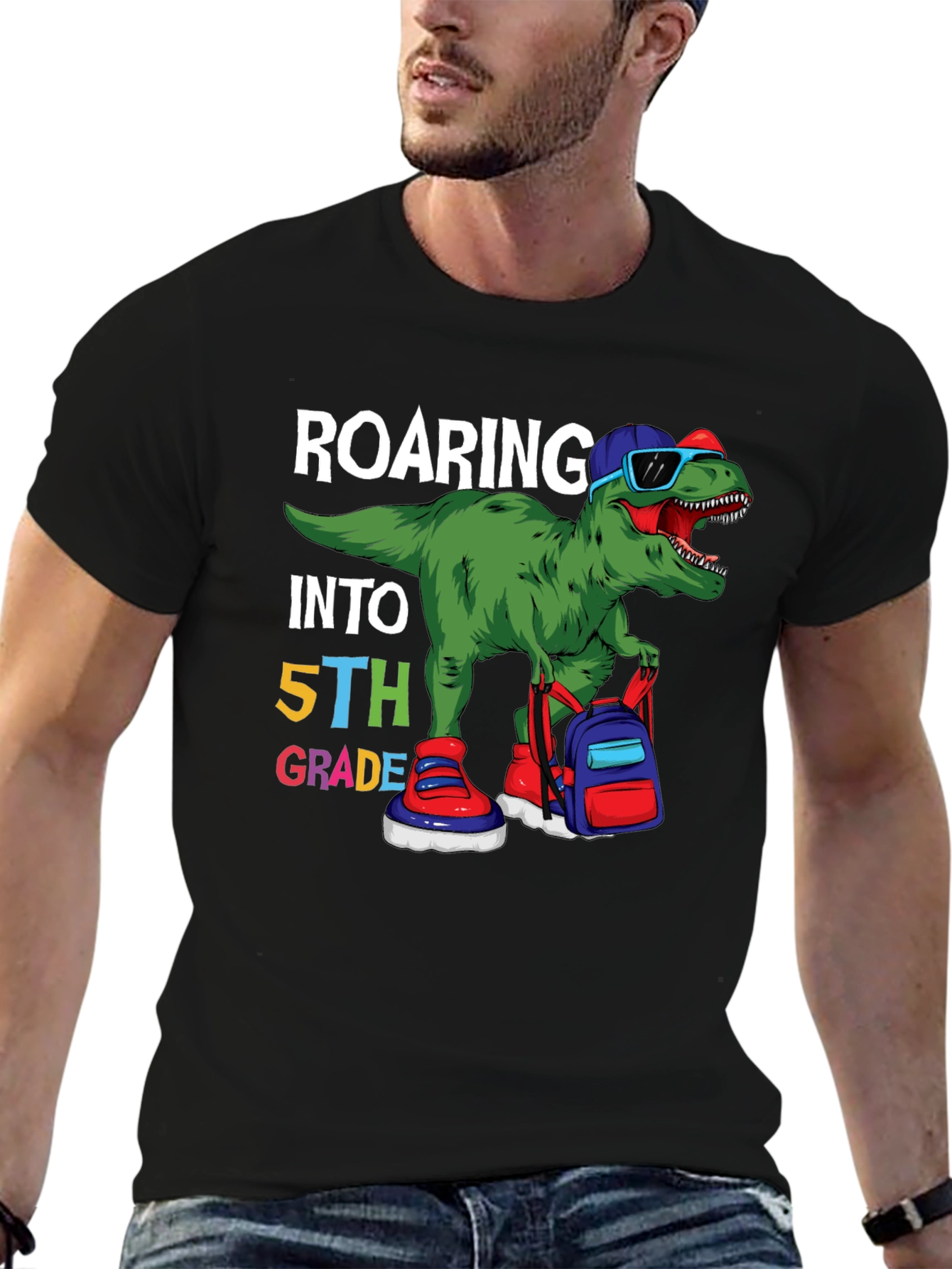 Roaring Into 5th Grade Dinosaur T-Shirt