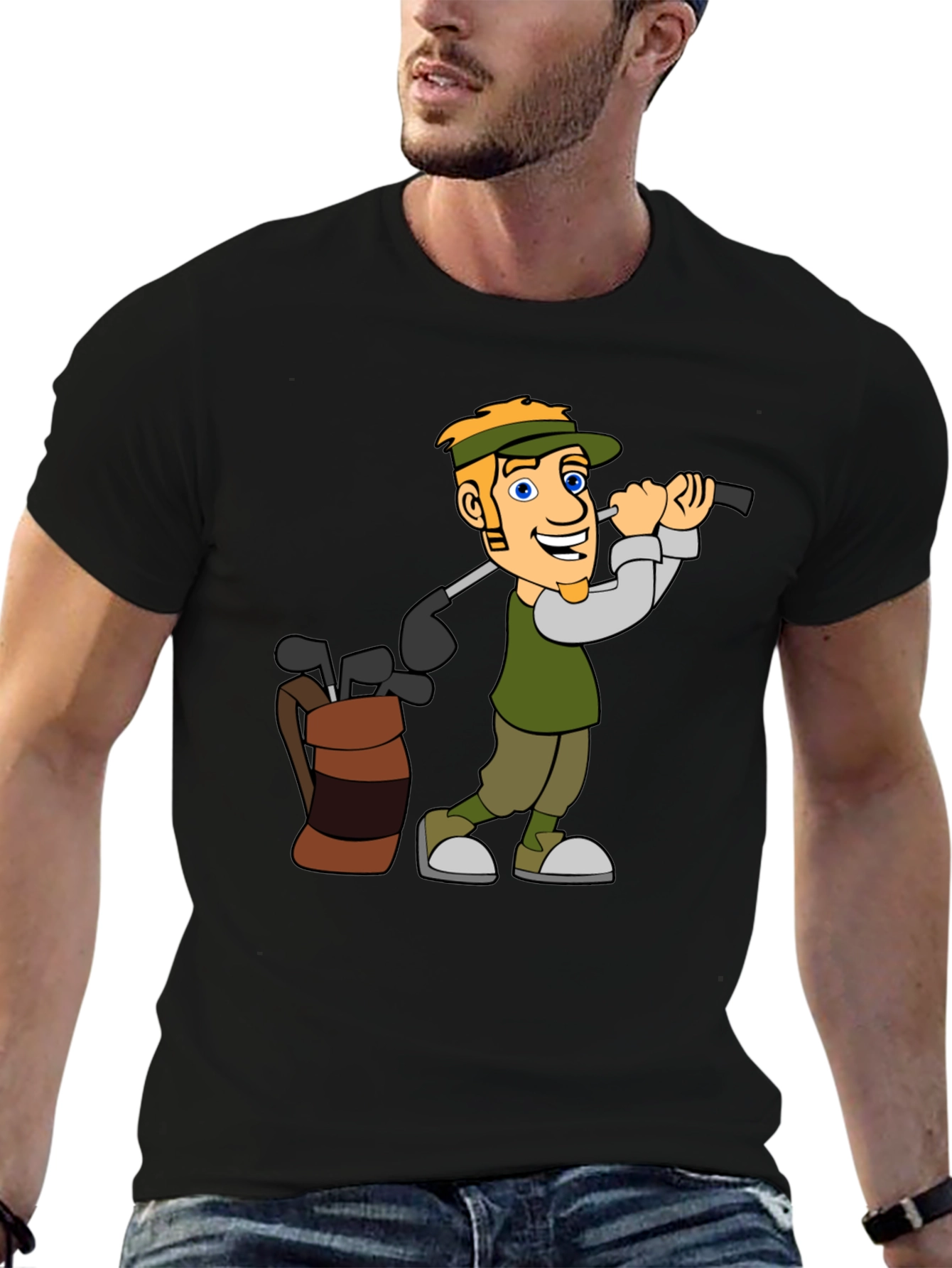Cartoon Golfer Graphic Tee - Black