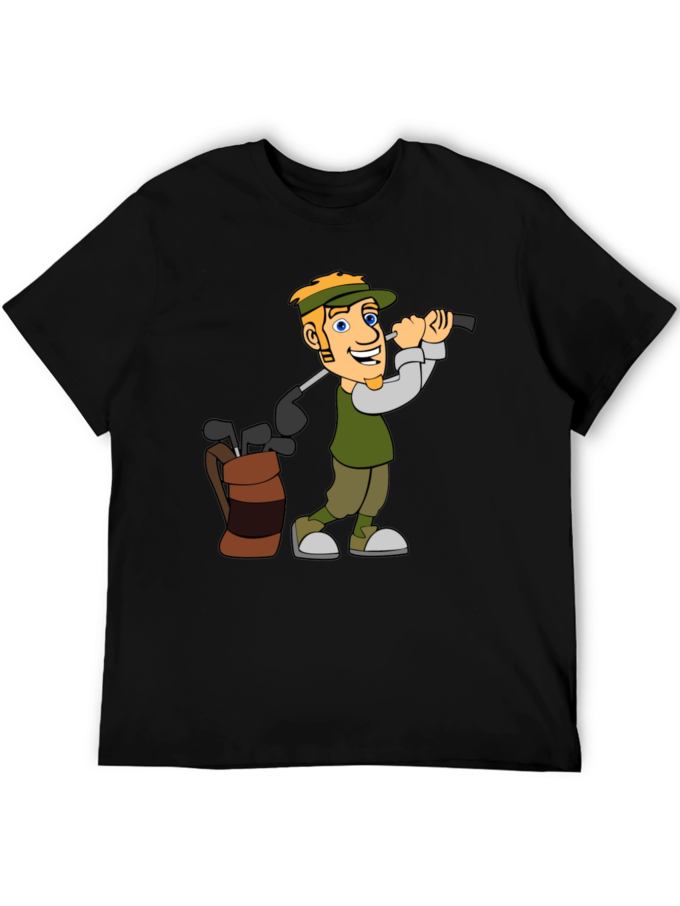 Cartoon Golfer Graphic Tee - Black