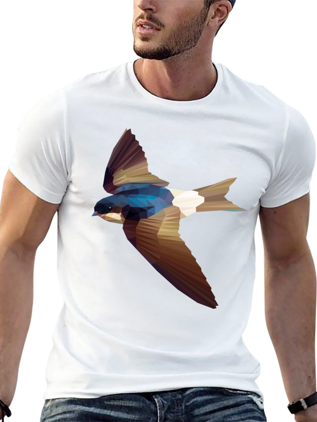 Geometric Swallow Print Black T-Shirt