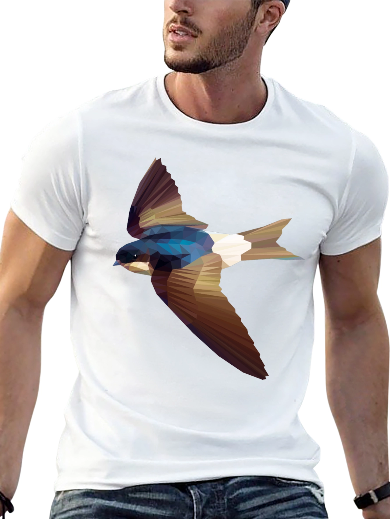 Geometric Swallow Print Black T-Shirt