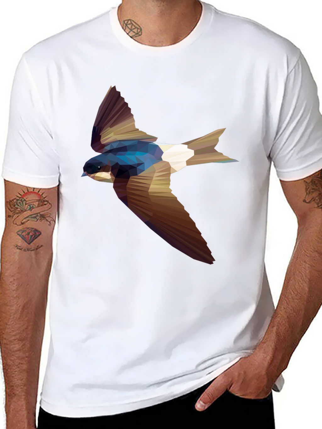 Geometric Swallow Print Black T-Shirt