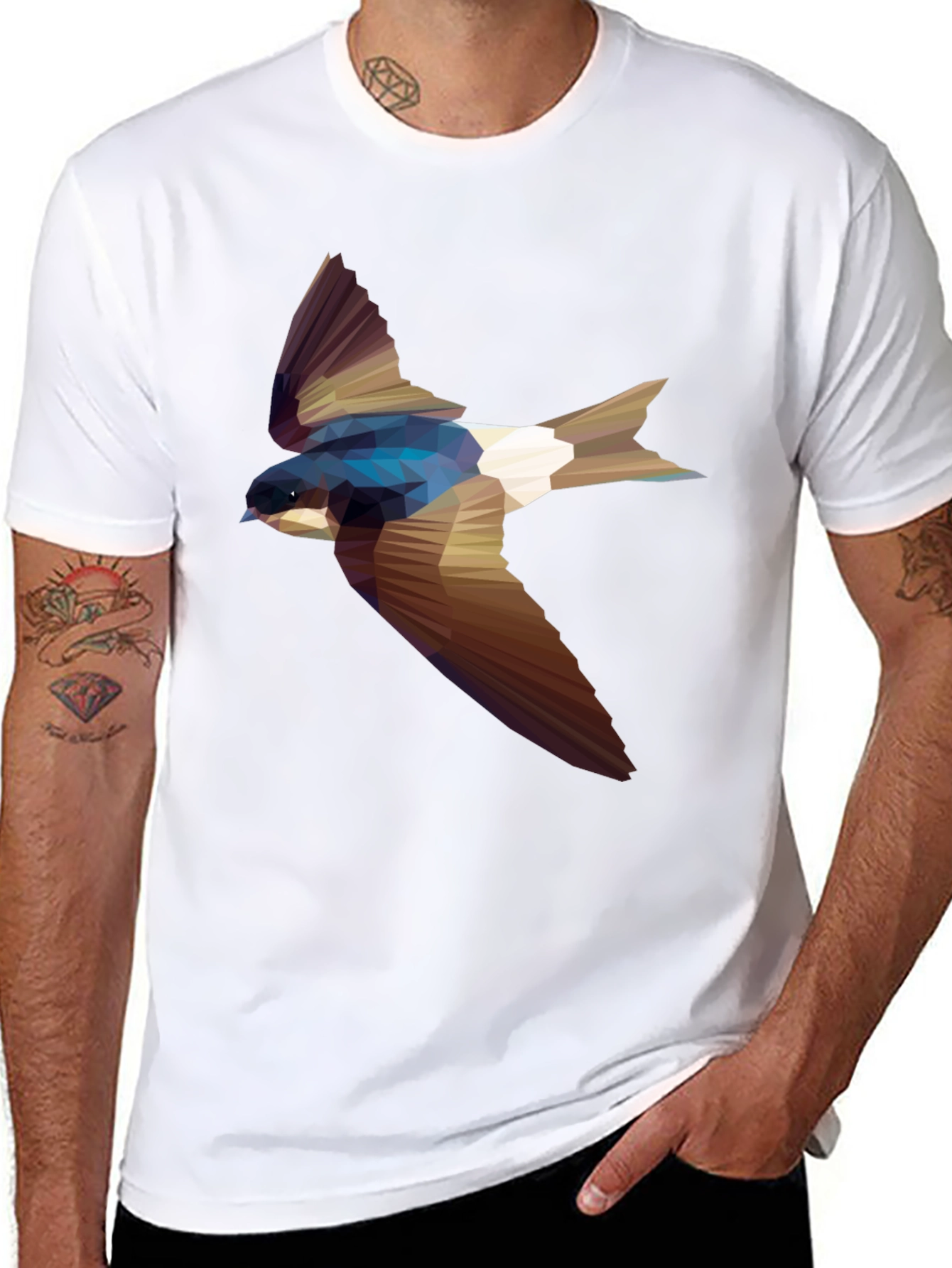 Geometric Swallow Print Black T-Shirt
