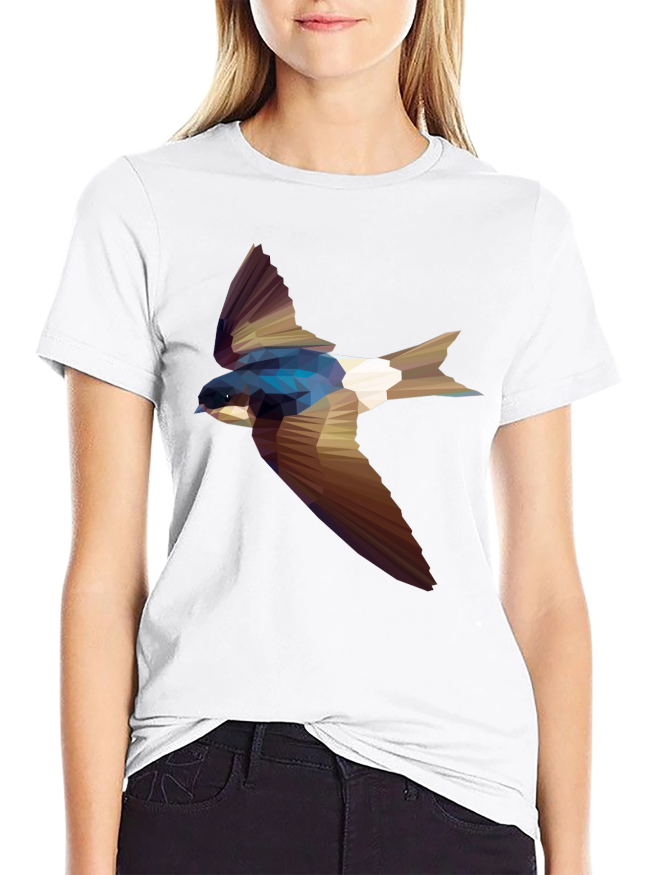 Geometric Swallow Print Black T-Shirt