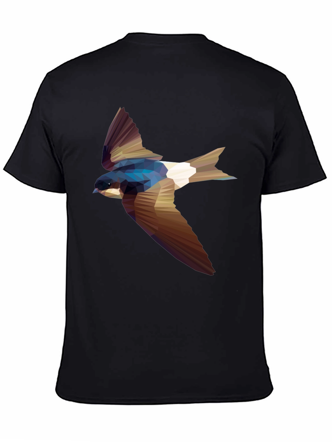 Geometric Swallow Print Black T-Shirt