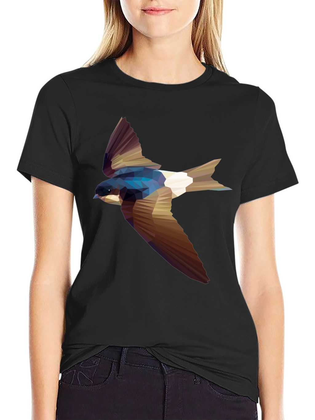 Geometric Swallow Print Black T-Shirt