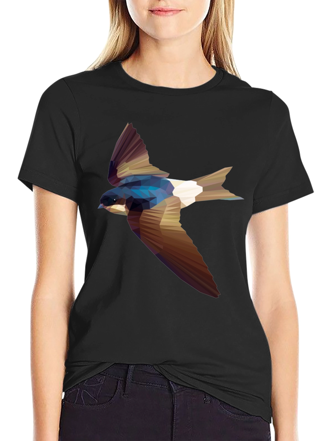 Geometric Swallow Print Black T-Shirt