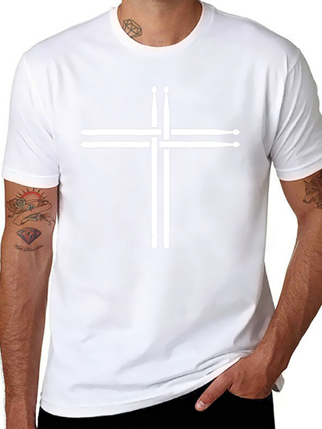 Drum Sticks Cross Graphic Tee - Black Cotton T-Shirt