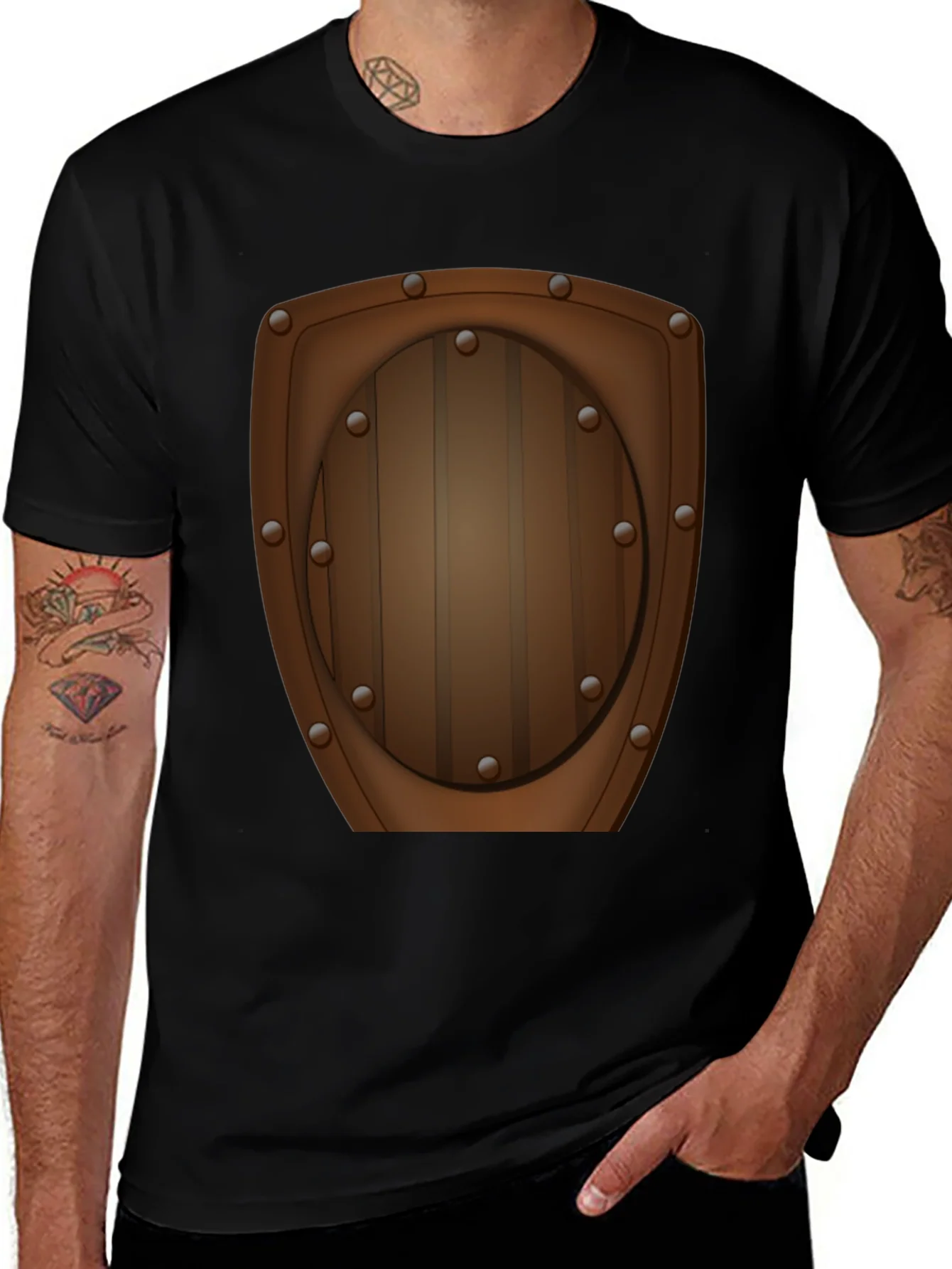 Novelty Wooden Shield Graphic Tee - Black