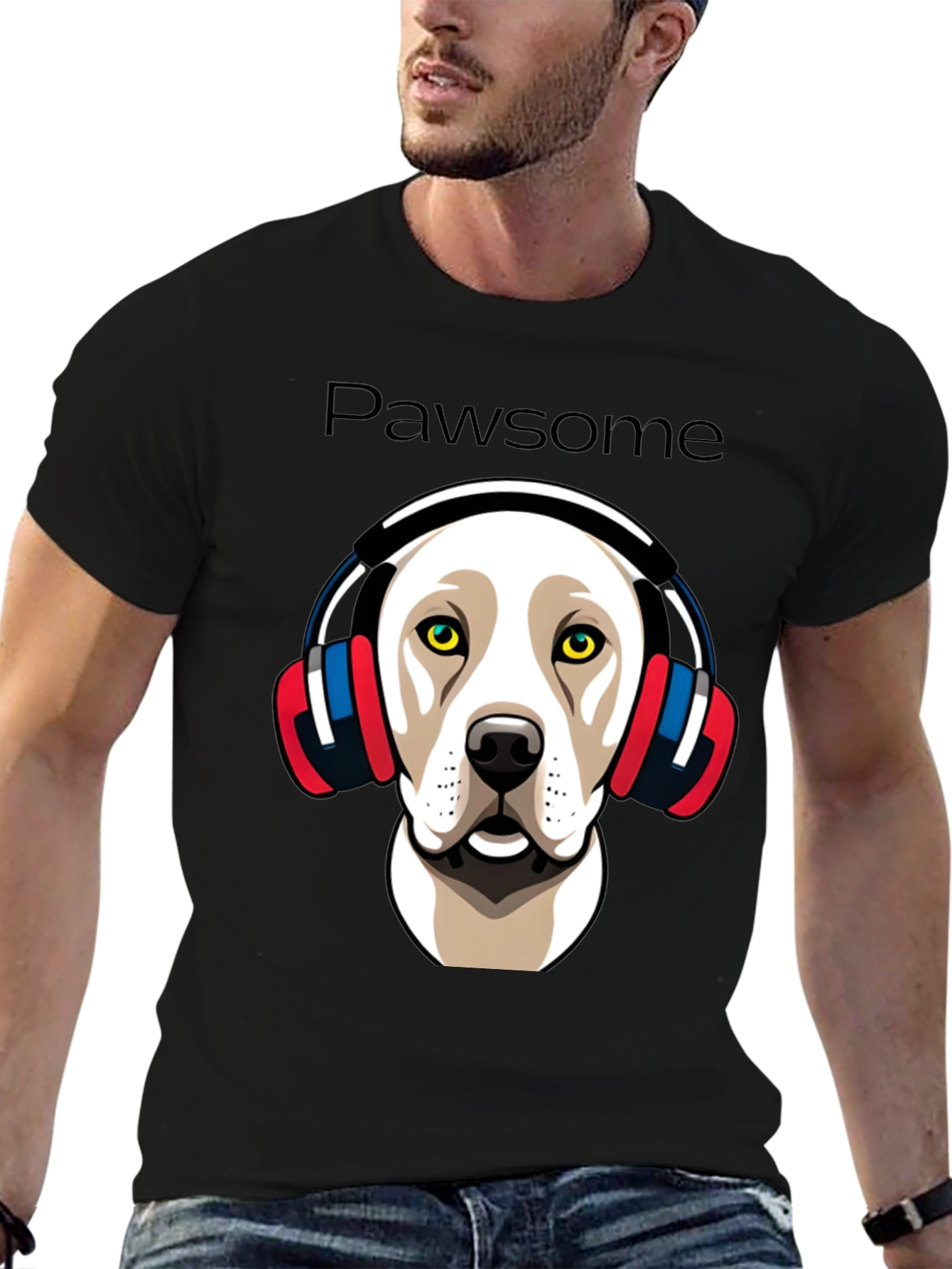 Pawsome Dog in Headphones Graphic Tee