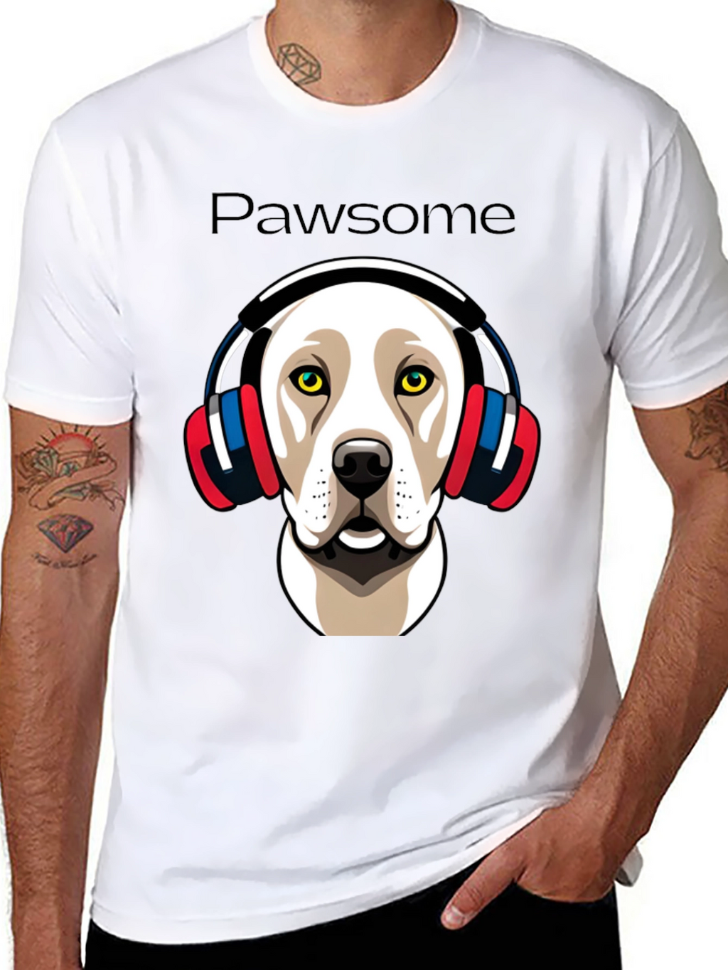 Pawsome Dog in Headphones Graphic Tee