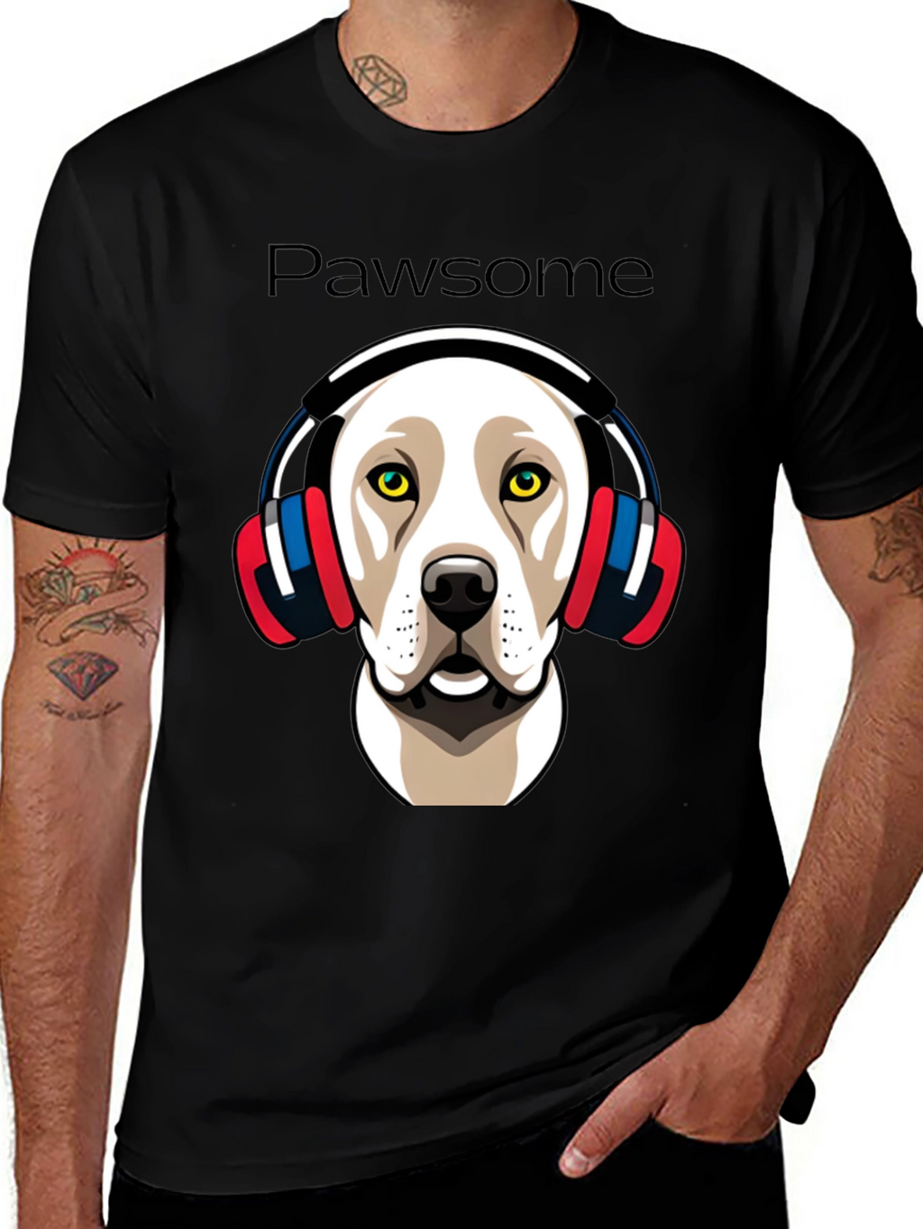 Pawsome Dog in Headphones Graphic Tee