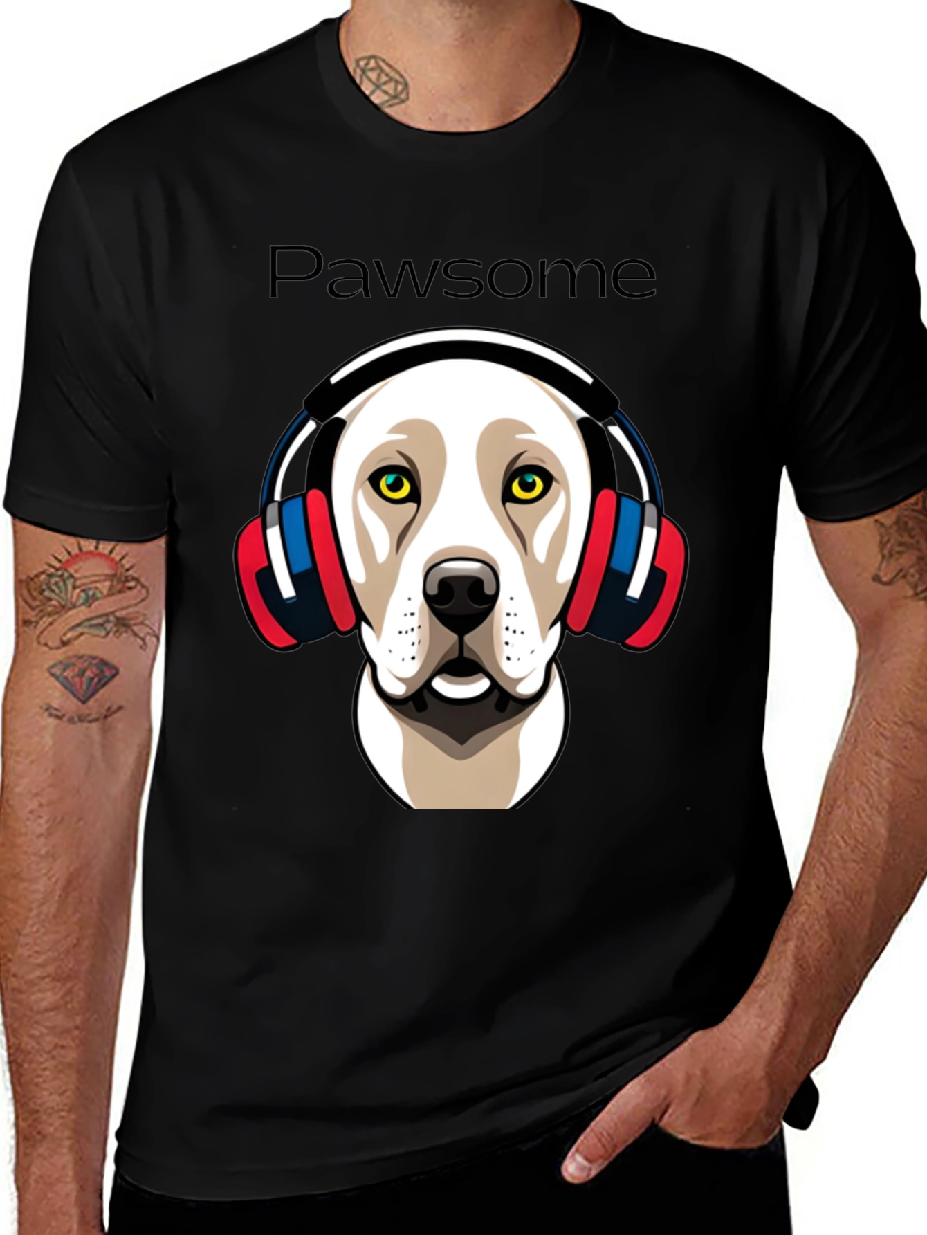 Pawsome Dog in Headphones Graphic Tee