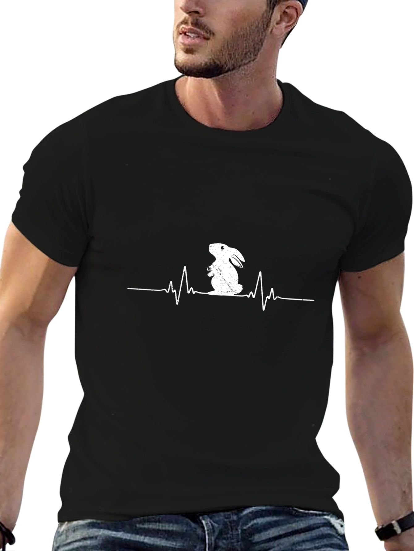 Rabbit Heartbeat T-Shirt - Black Cotton