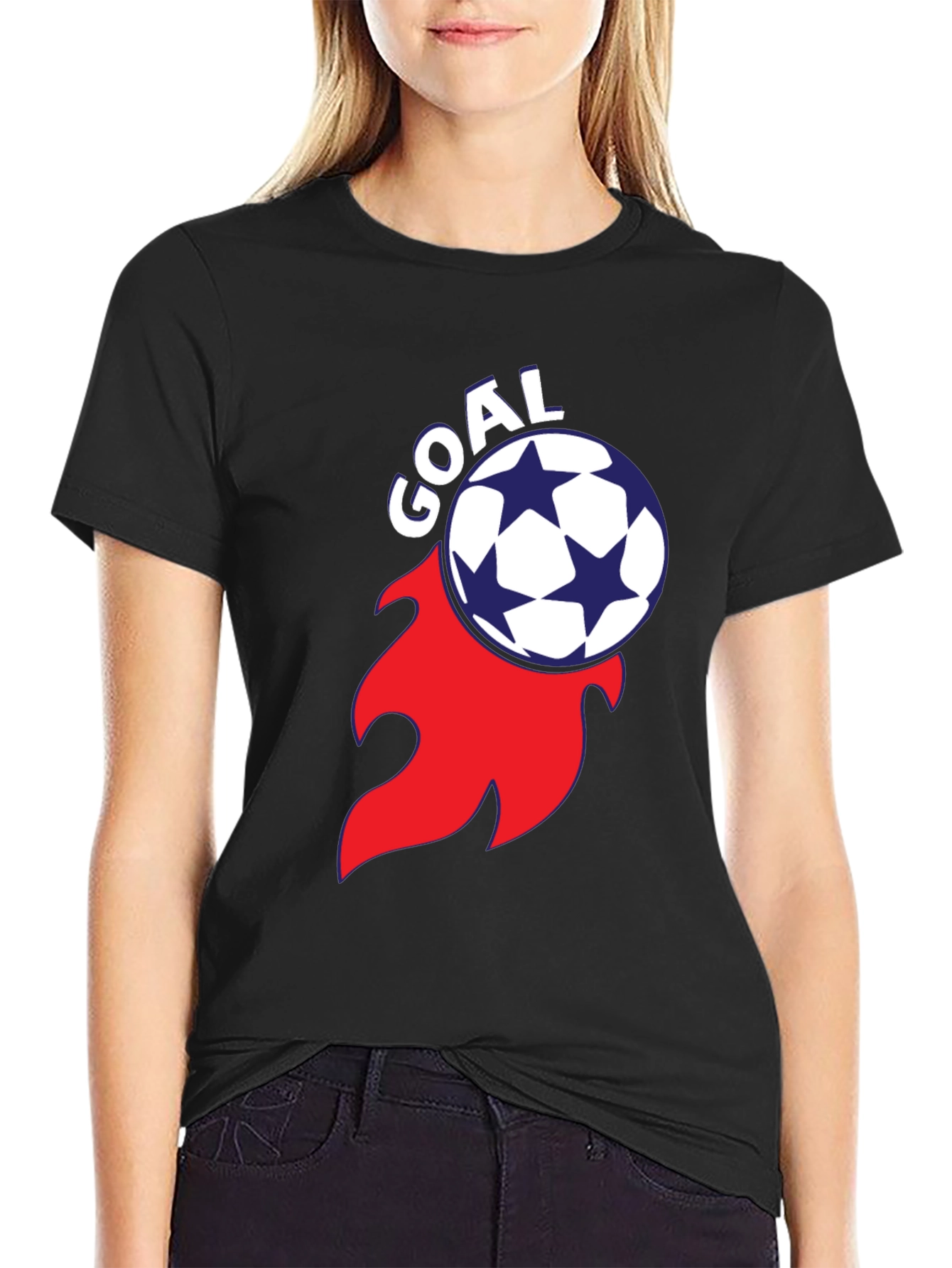 Goal! Soccer Ball Flame Graphic Tee - Stylish Black T-Shirt