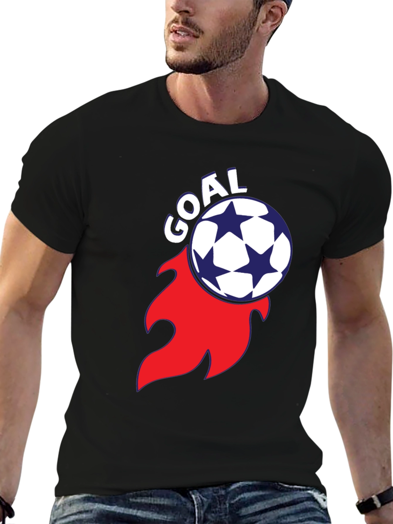 Goal! Soccer Ball Flame Graphic Tee - Stylish Black T-Shirt