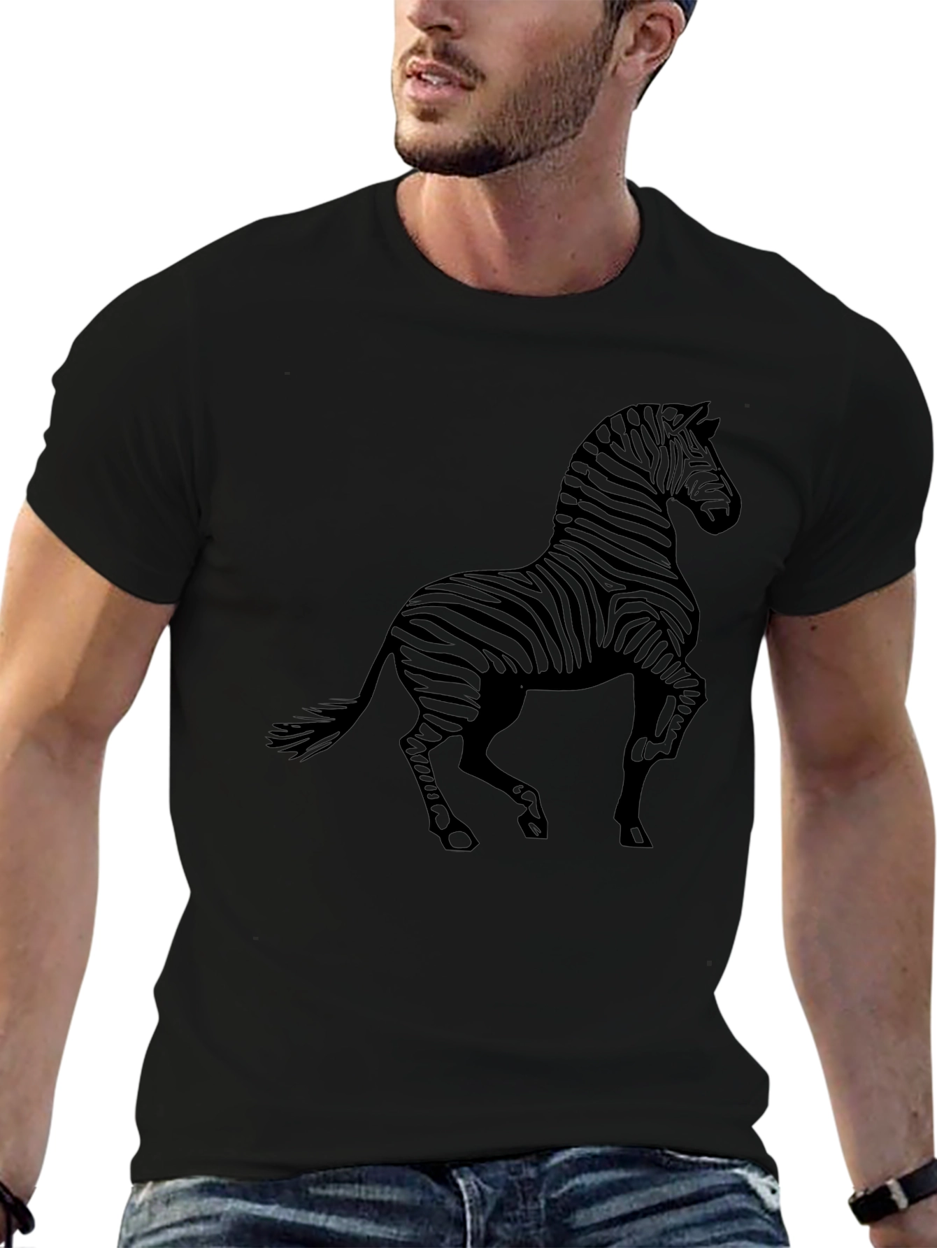 Zebra Graphic Print Black T-Shirt