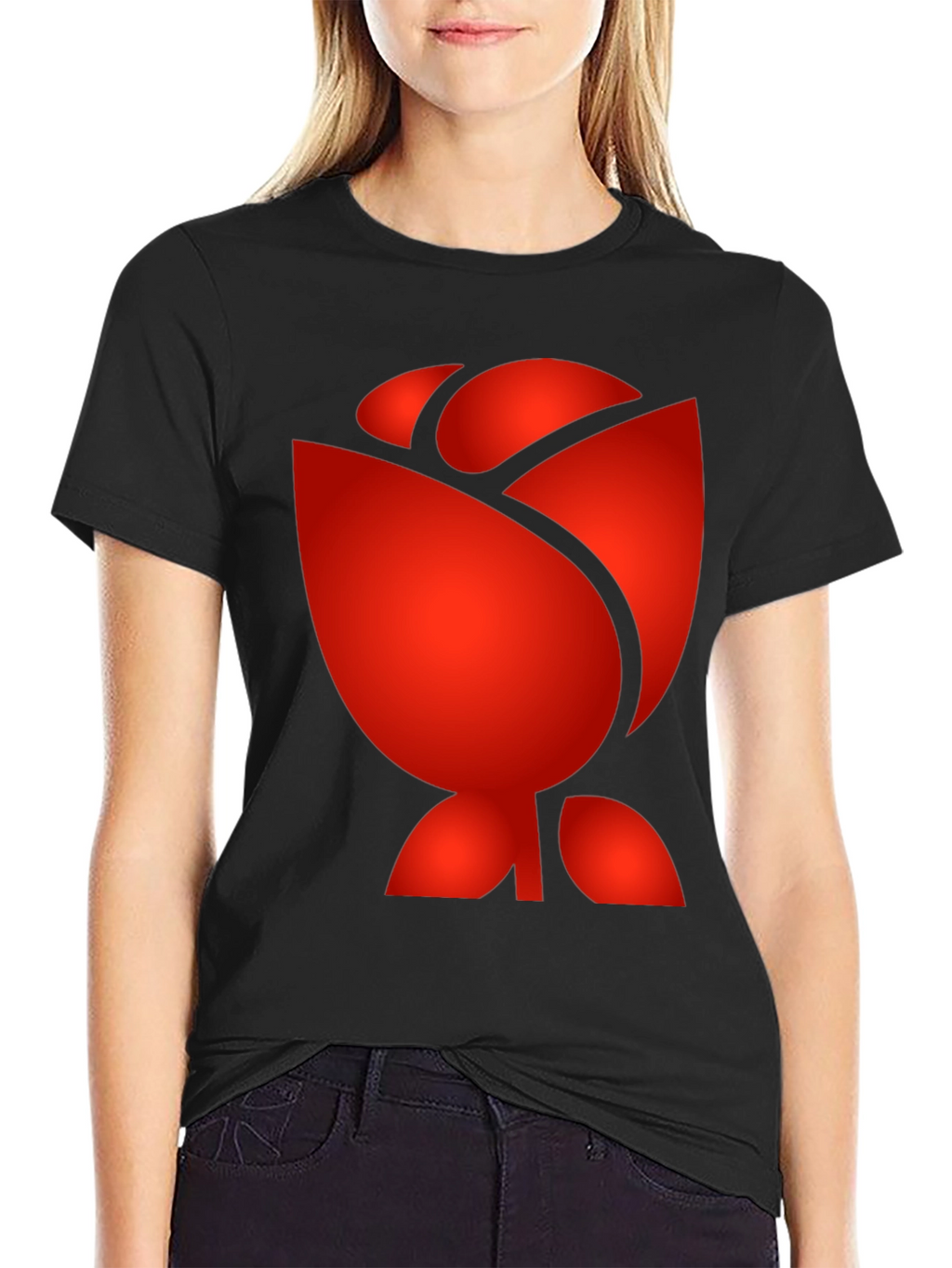 Red Rose Graphic Print Black T-Shirt