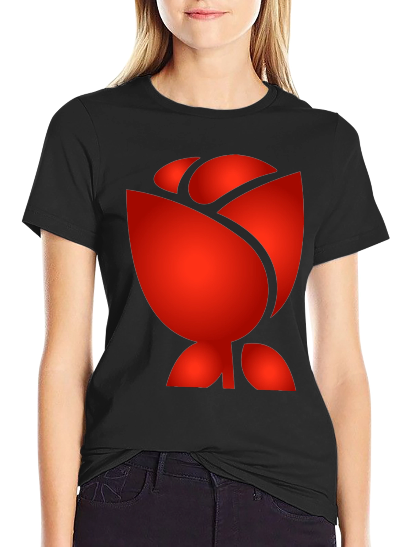 Red Rose Graphic Print Black T-Shirt