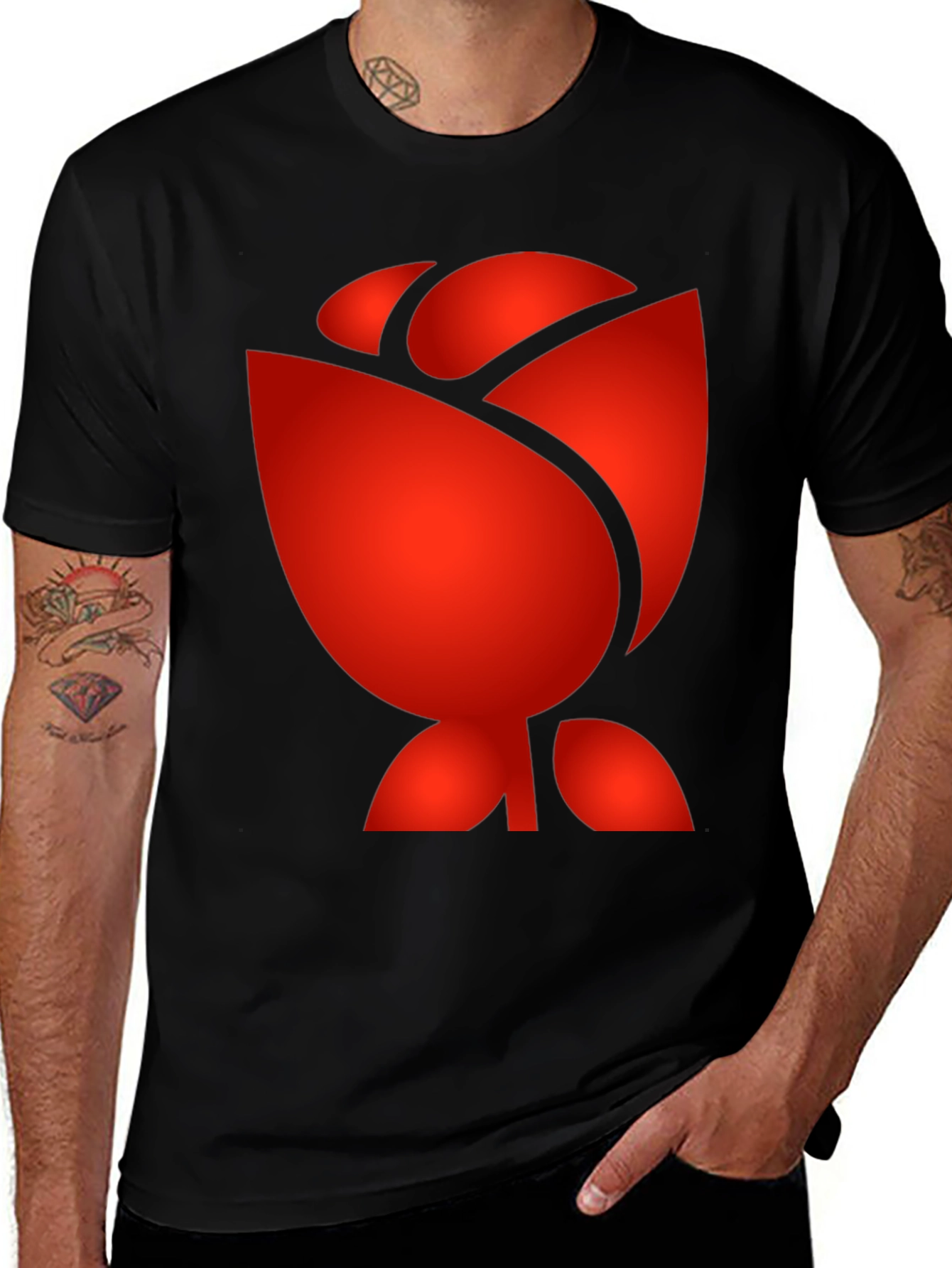 Red Rose Graphic Print Black T-Shirt