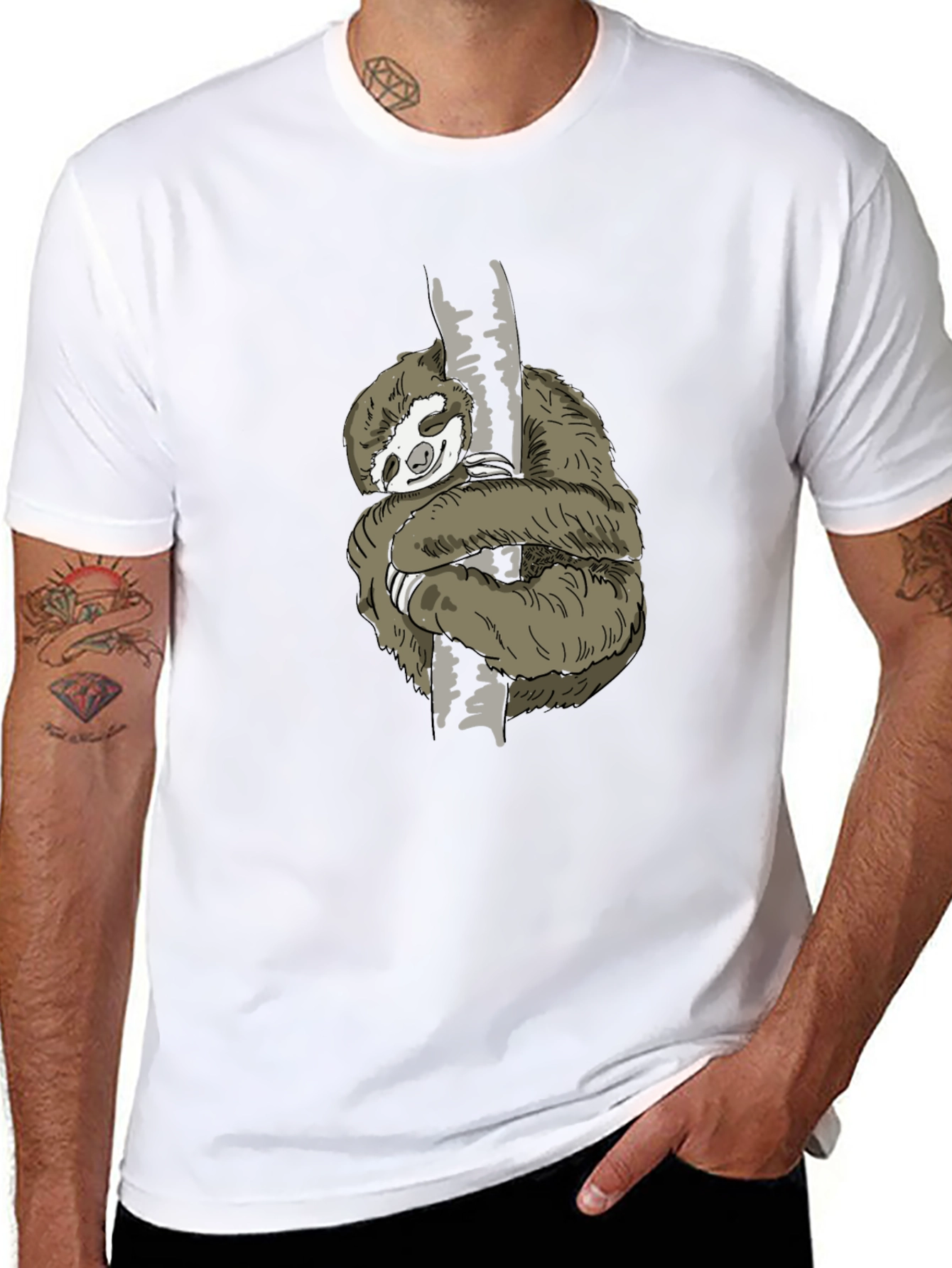 Mens Sloth Hugging Tree Graphic Tee - Black