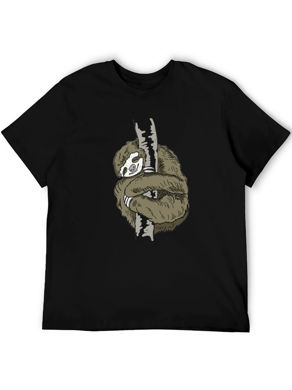 Mens Sloth Hugging Tree Graphic Tee - Black