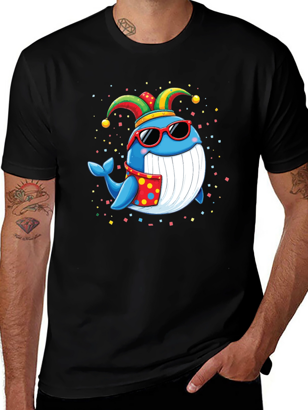 Whimsical Whale T-Shirt: Fun & Festive Cartoon Design
