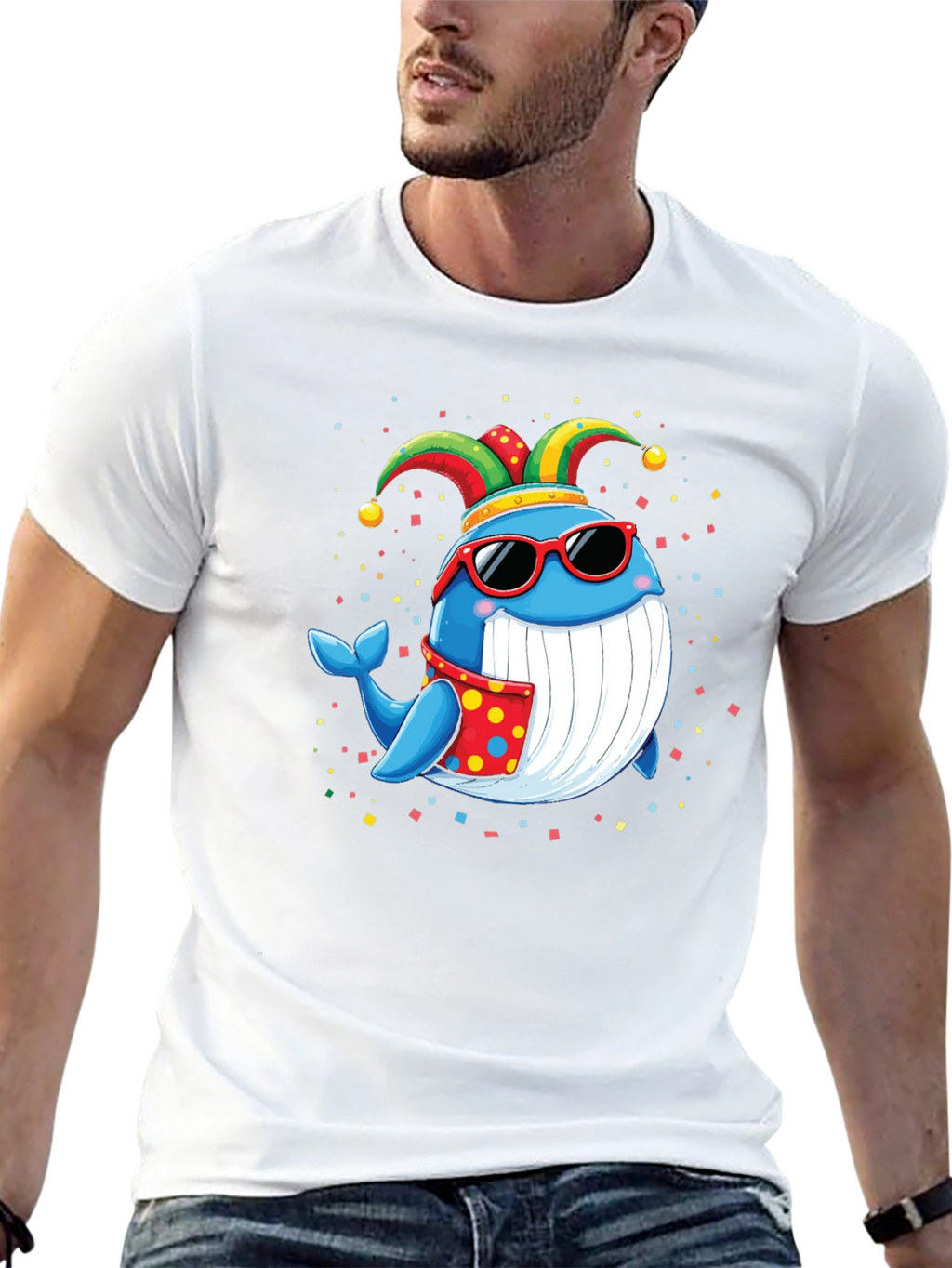 Whimsical Whale T-Shirt: Fun & Festive Cartoon Design