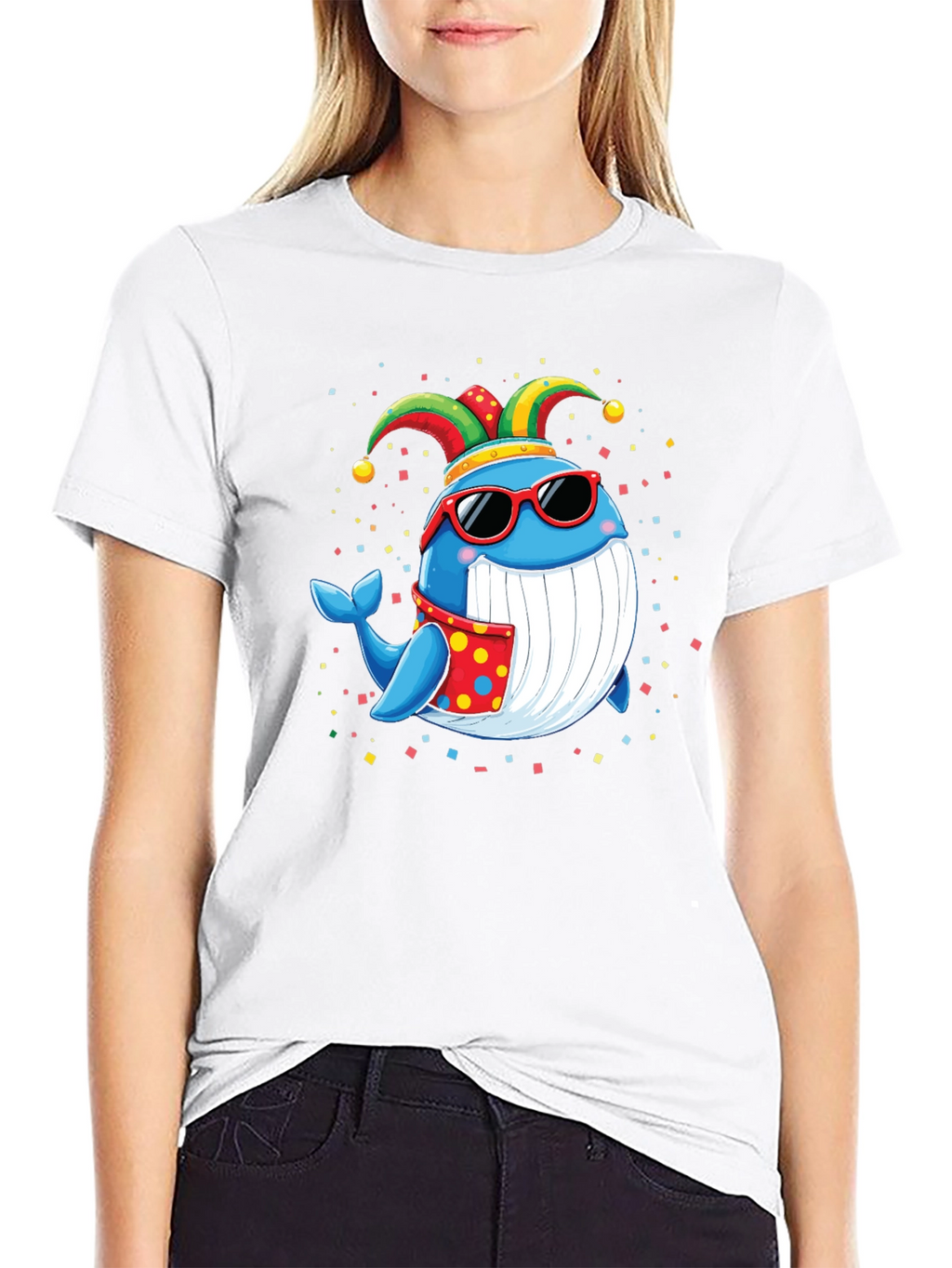 Whimsical Whale T-Shirt: Fun & Festive Cartoon Design