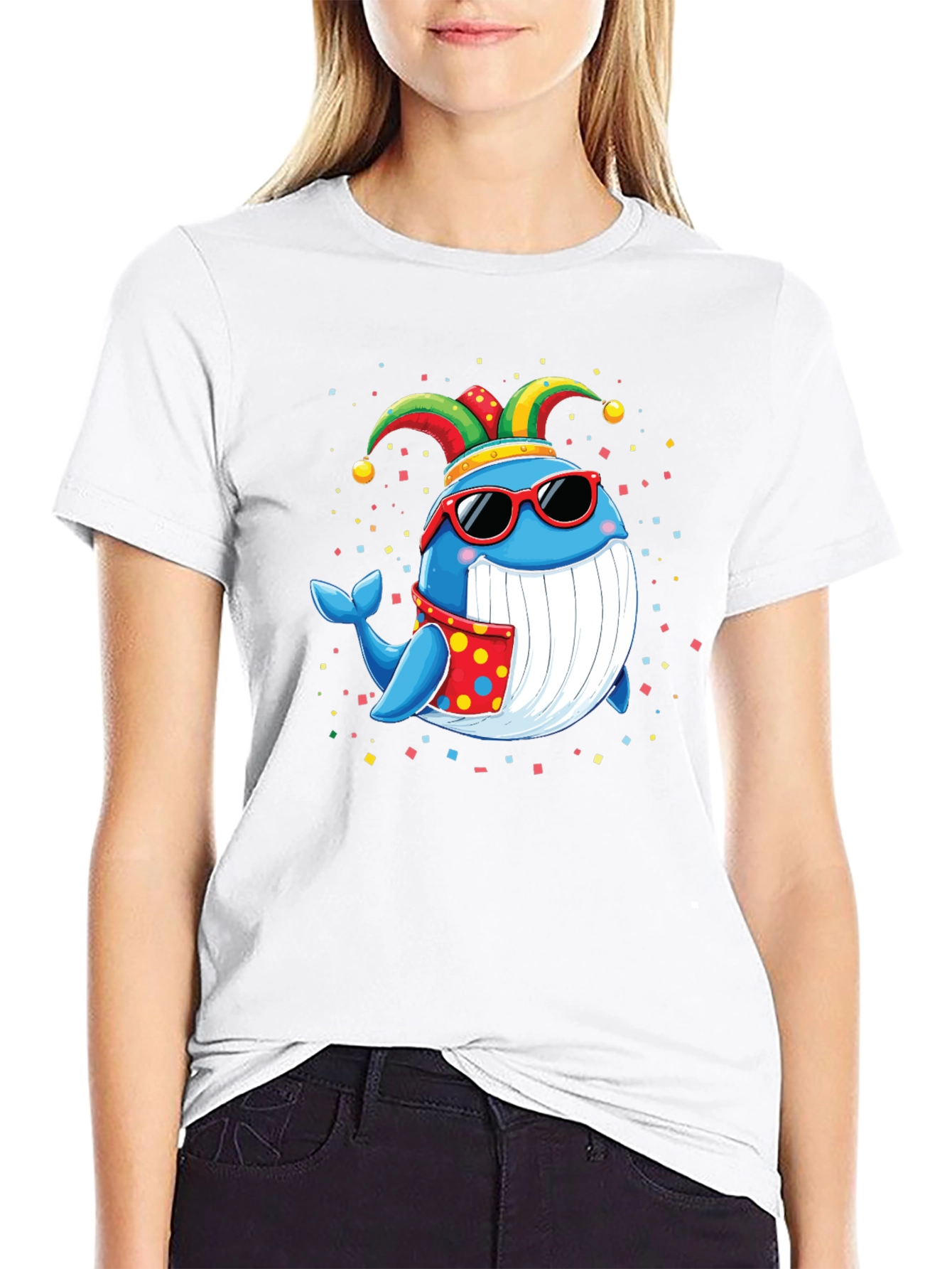 Whimsical Whale T-Shirt: Fun & Festive Cartoon Design