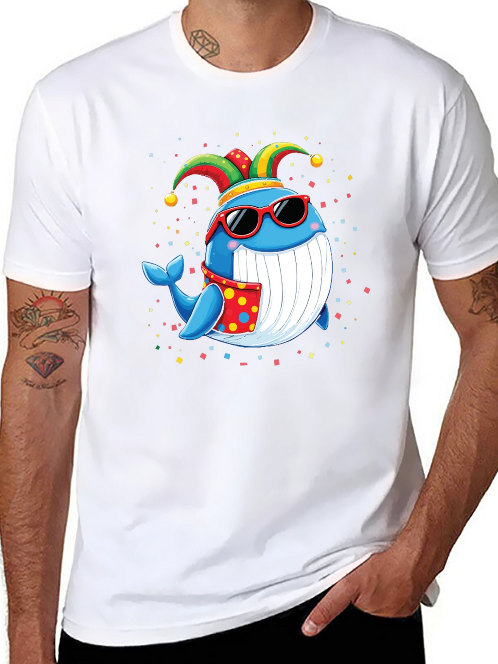 Whimsical Whale T-Shirt: Fun & Festive Cartoon Design