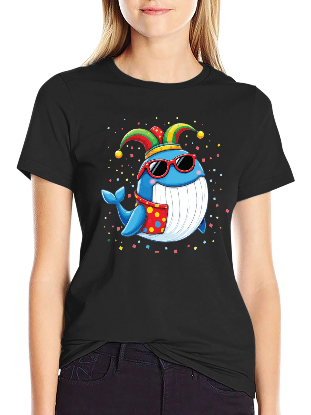 Whimsical Whale T-Shirt: Fun & Festive Cartoon Design