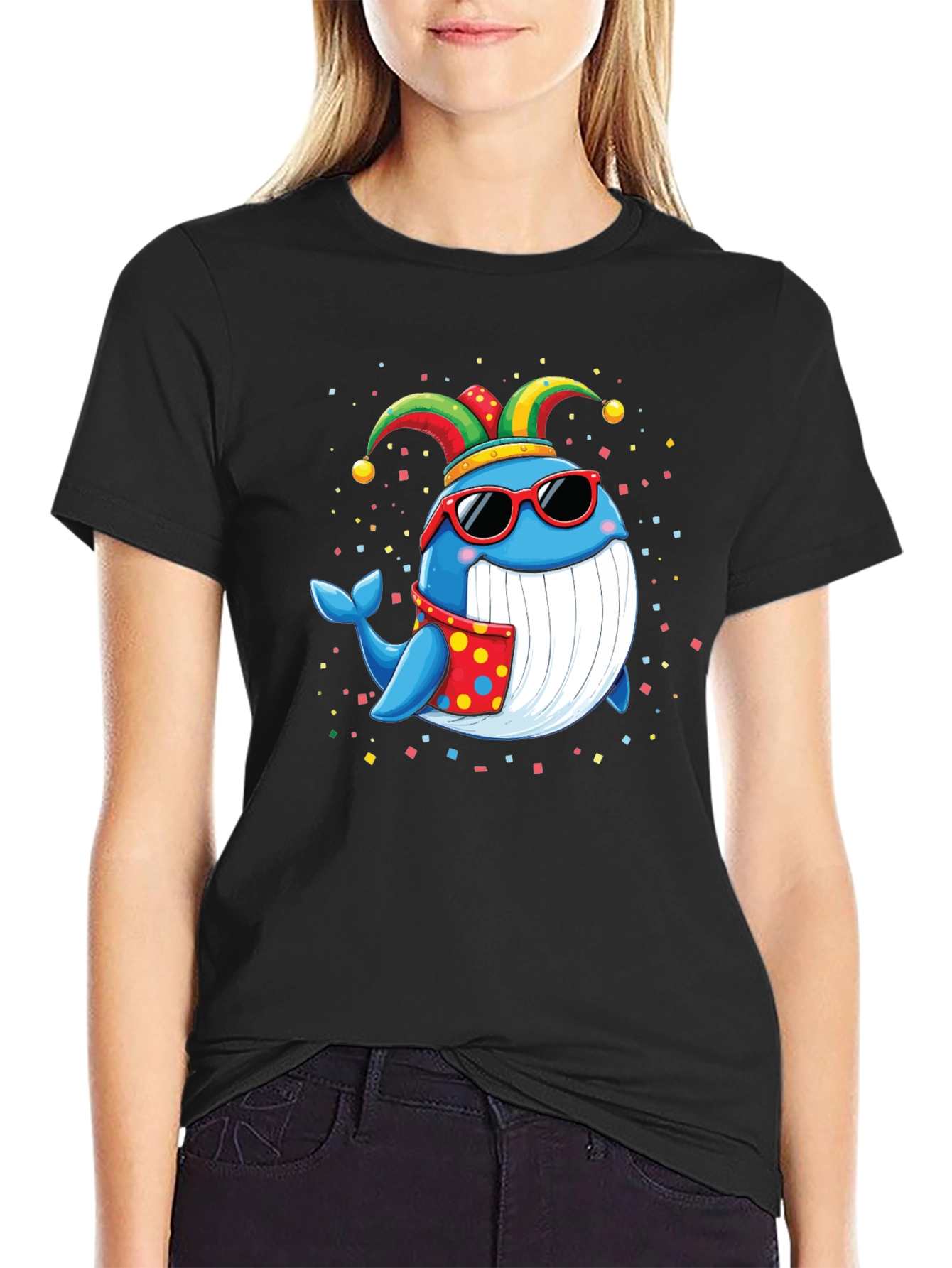 Whimsical Whale T-Shirt: Fun & Festive Cartoon Design