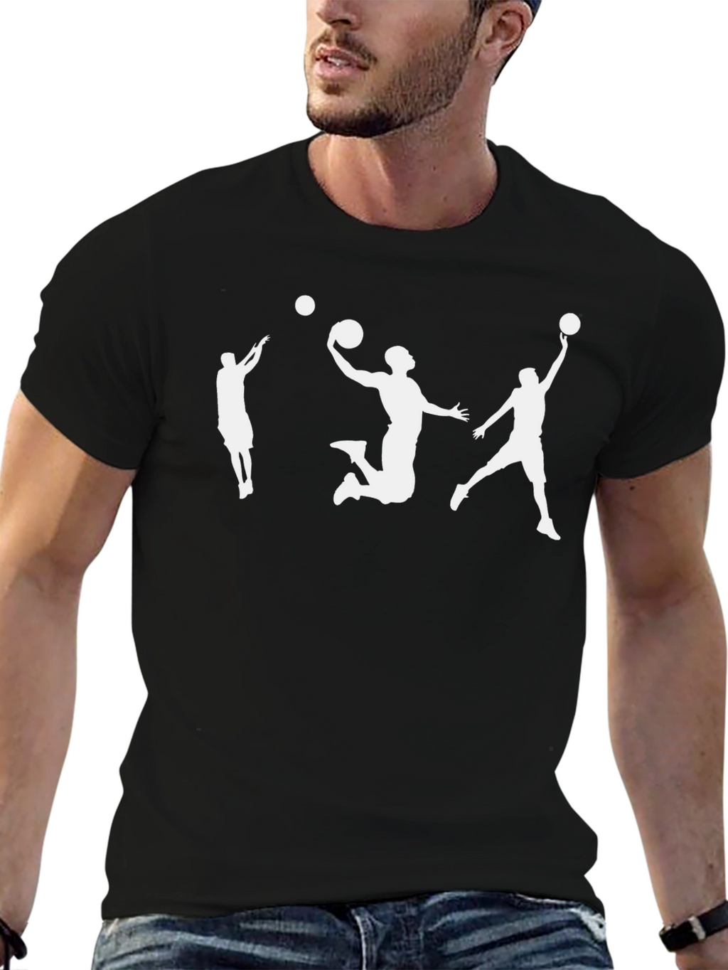 Basketball Player Silhouette Graphic Tee - Black