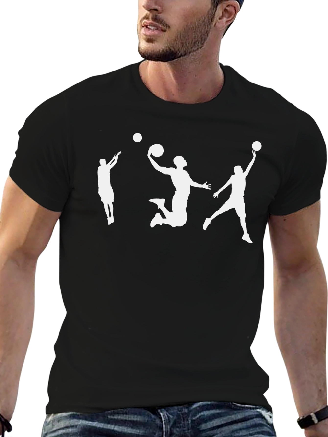 Basketball Player Silhouette Graphic Tee - Black