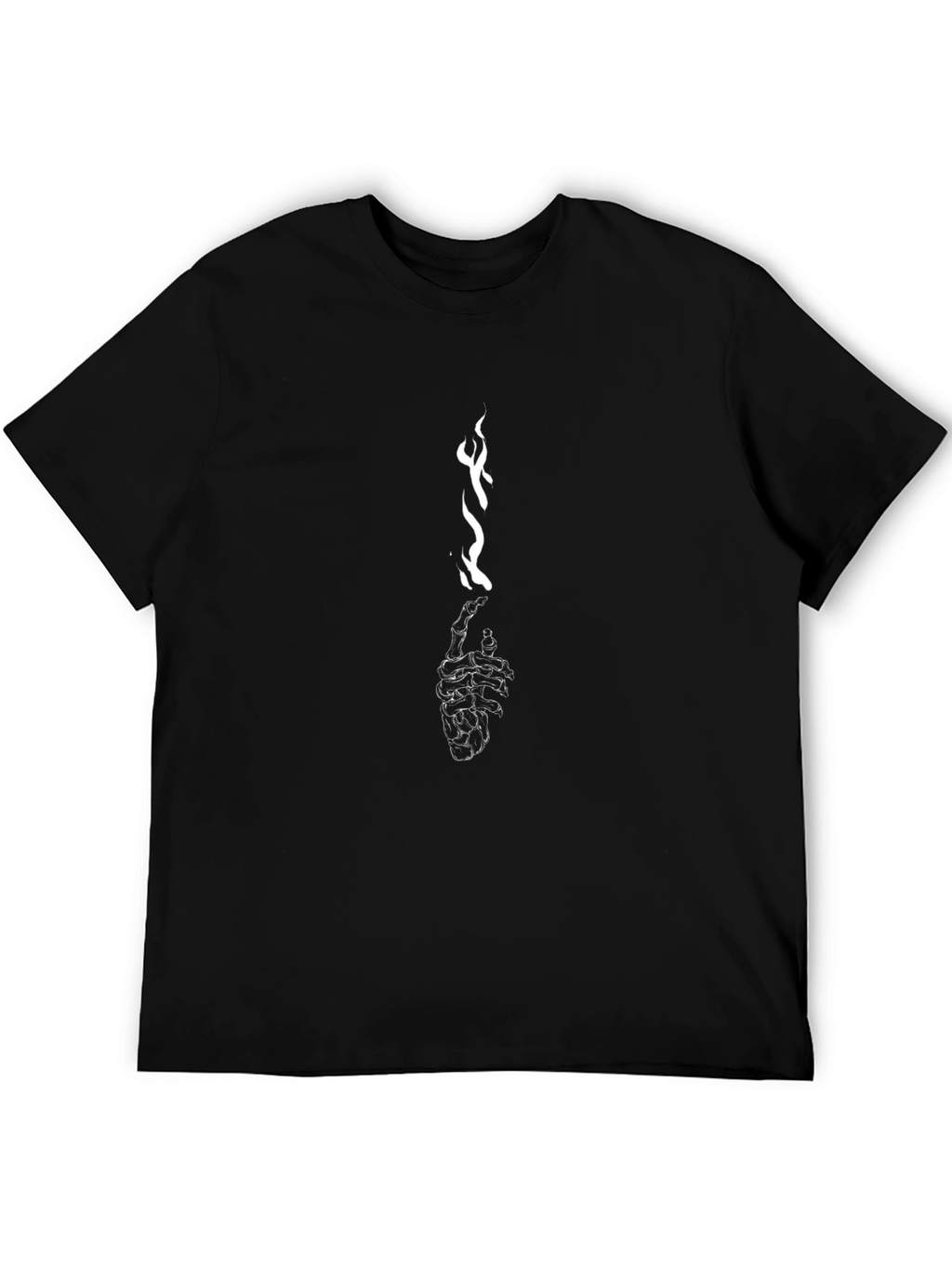 Black T-Shirt with Skeleton Hand & Flame Graphic