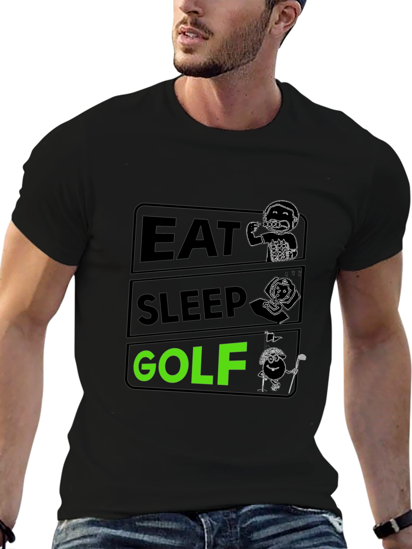 Eat Sleep Golf Black Graphic T-Shirt