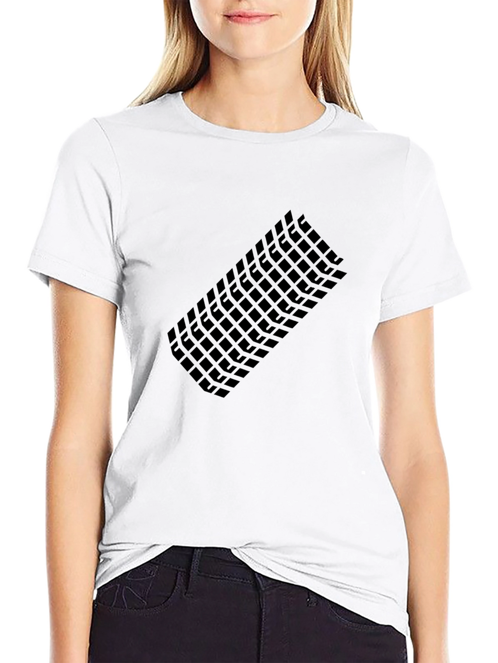 Modern Grid Graphic Tee - Black Casual T-Shirt