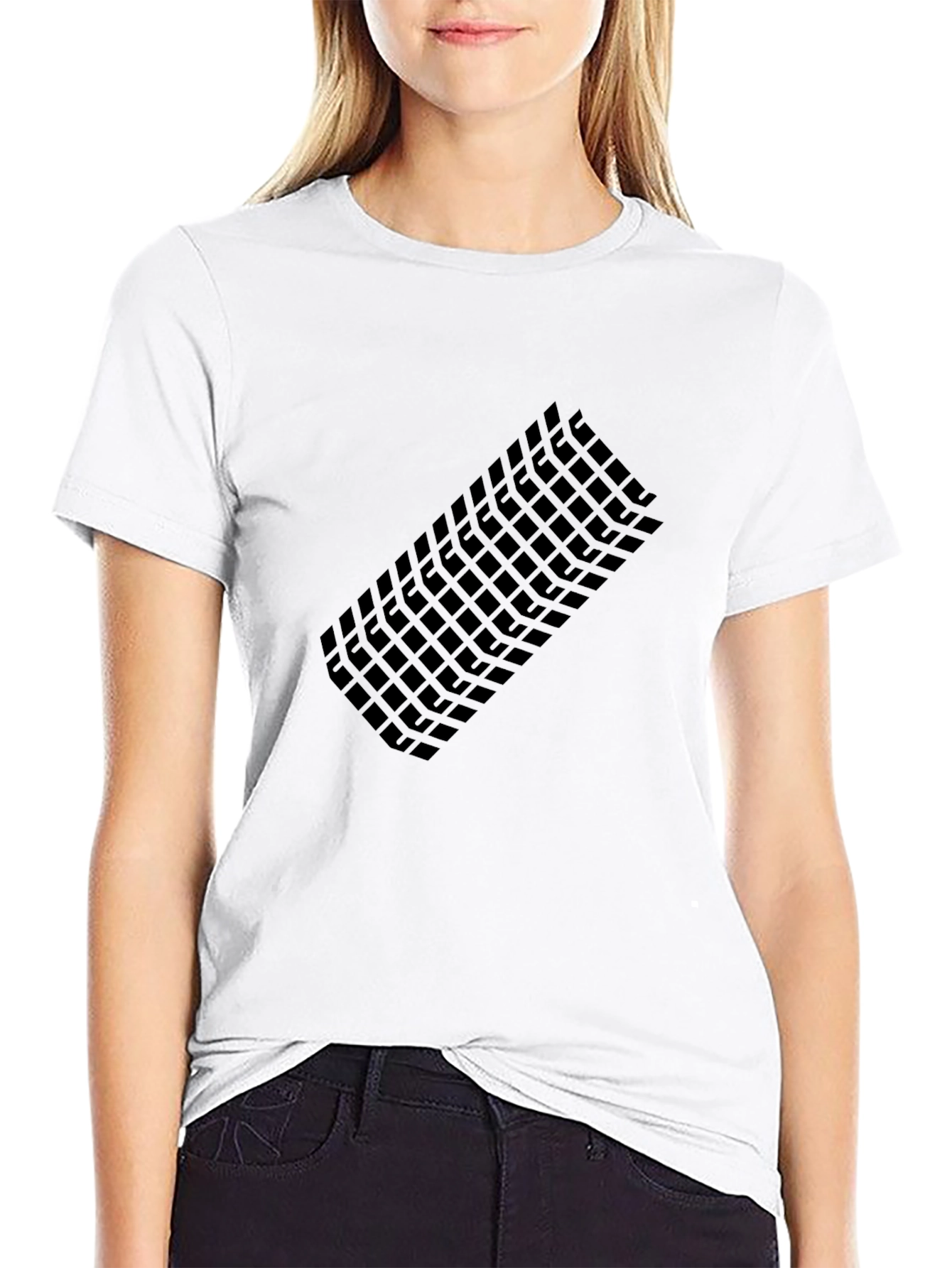 Modern Grid Graphic Tee - Black Casual T-Shirt