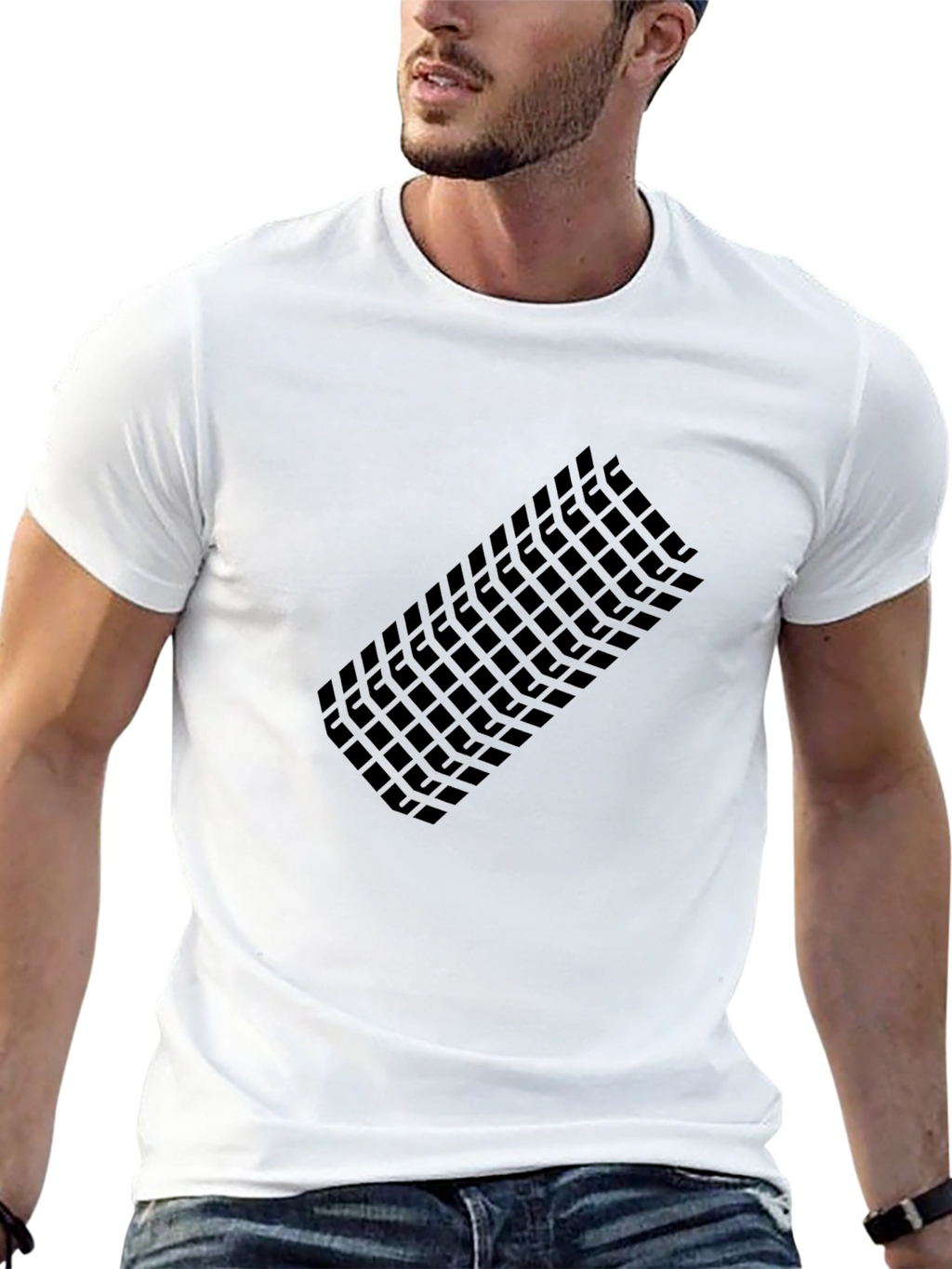 Modern Grid Graphic Tee - Black Casual T-Shirt