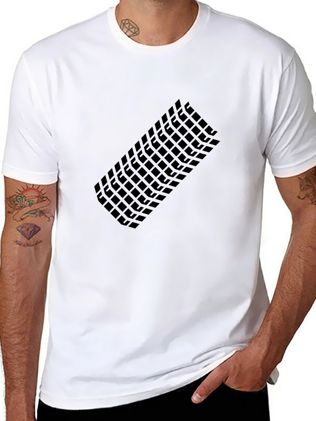 Modern Grid Graphic Tee - Black Casual T-Shirt