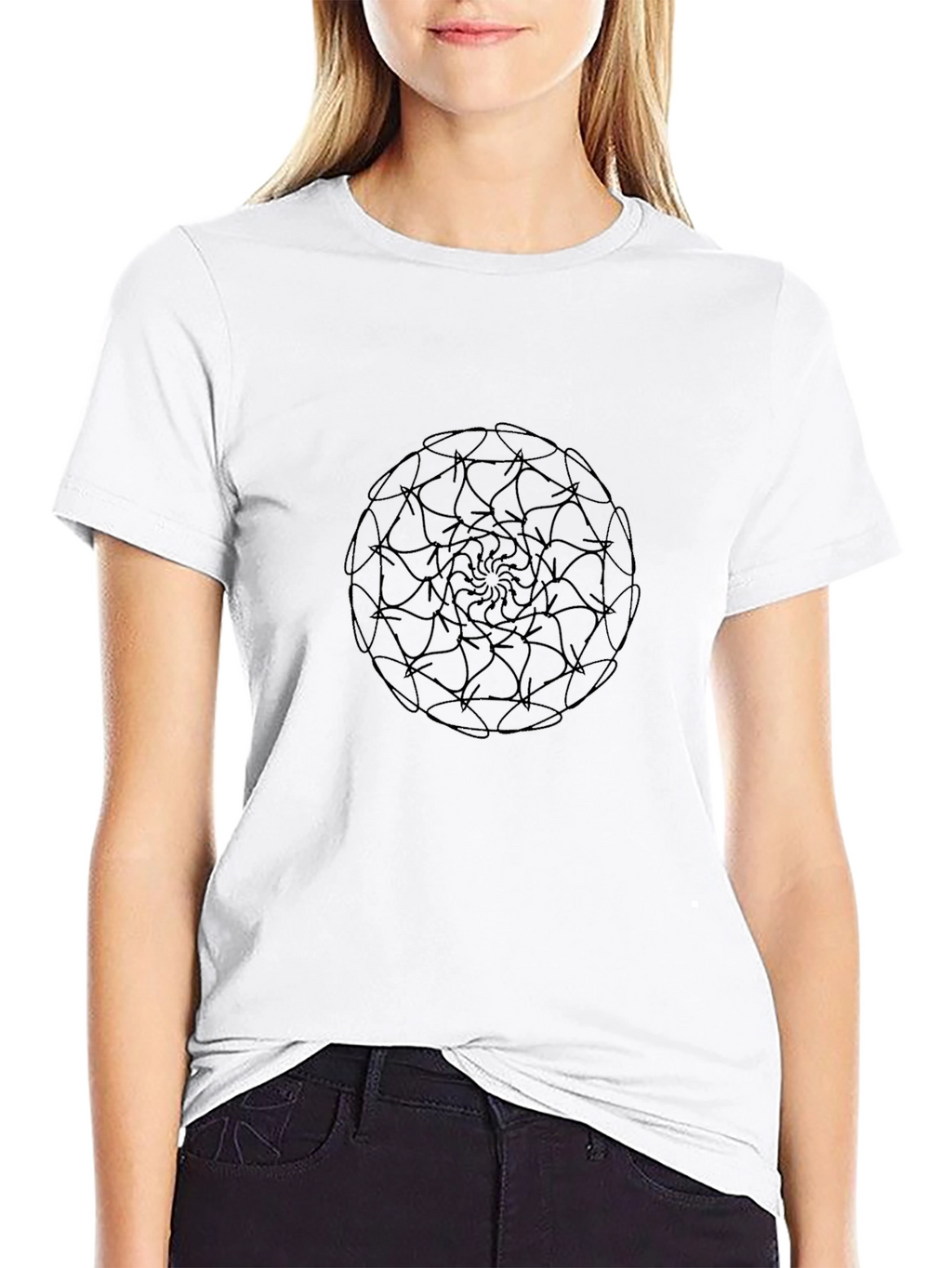 Black Mandala Print Crew Neck T-Shirt