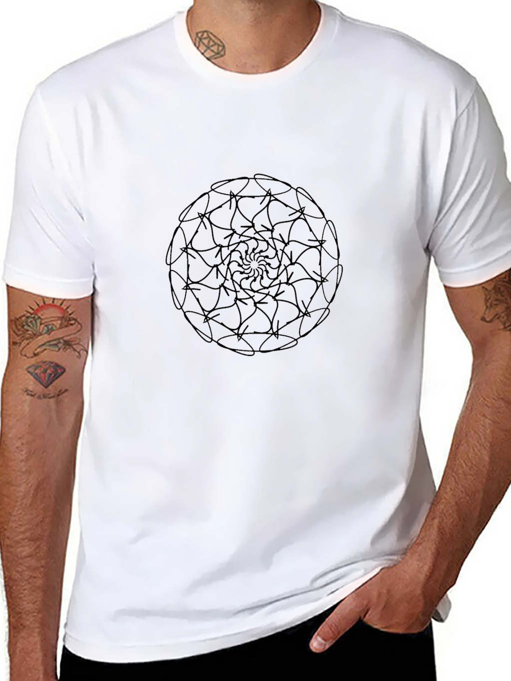 Black Mandala Print Crew Neck T-Shirt