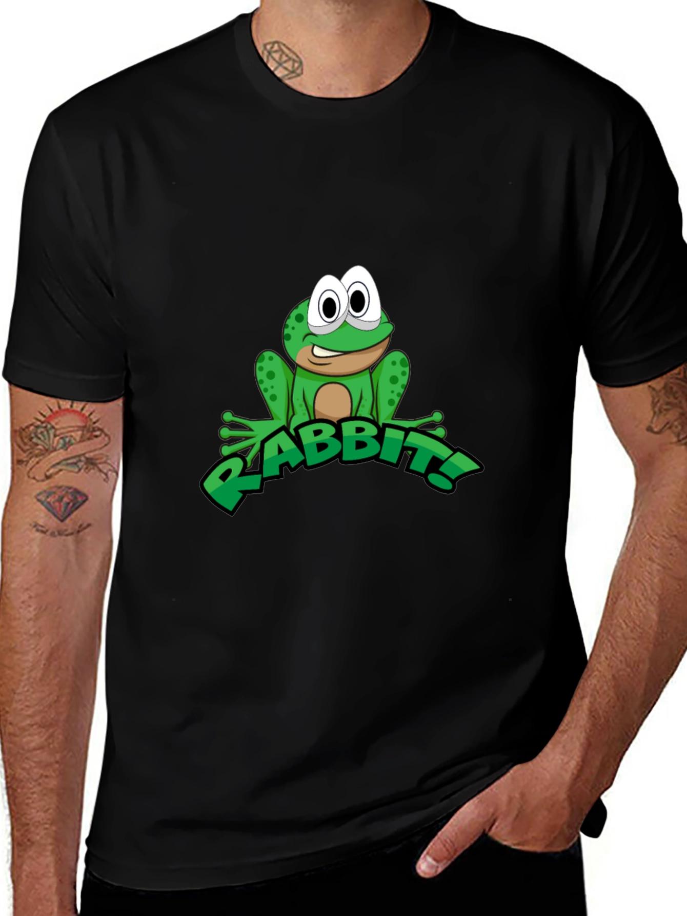Frog RABBIT! Graphic Tee - Black Cotton T-Shirt