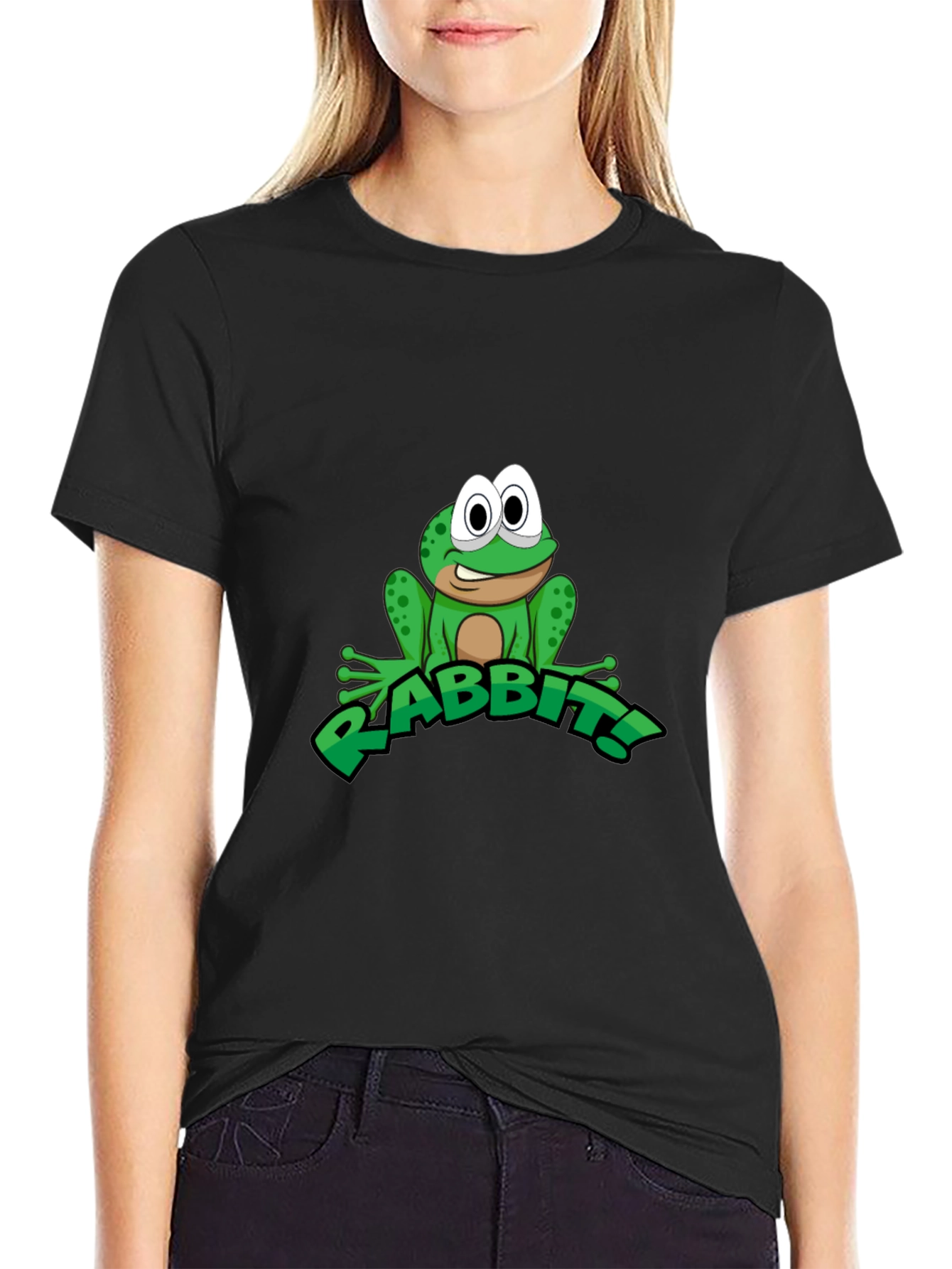 Frog RABBIT! Graphic Tee - Black Cotton T-Shirt