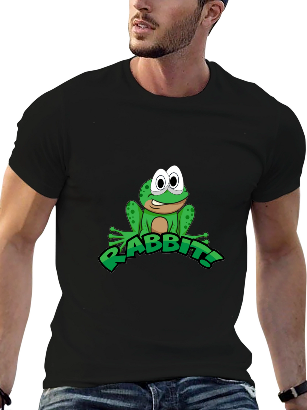 Frog RABBIT! Graphic Tee - Black Cotton T-Shirt